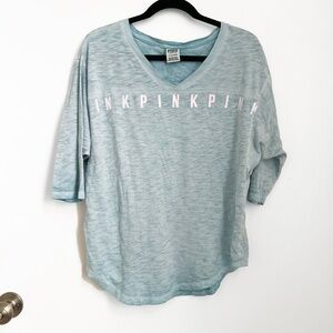 Pink Victoria's Secret Blue 3/4 Sleeve Oversized Logo Shirt Size Small